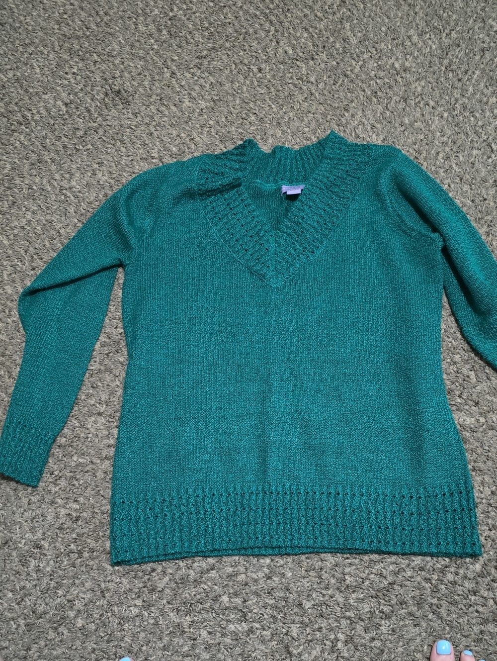 Laura Scott Teal V-Neck Knit Sweater